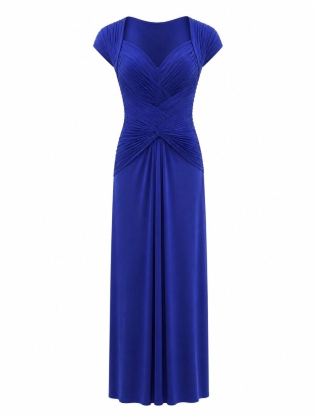 Tadashi Shoji Womens Cobalt Blue Ruched Pleated Cap-Sleeve Maxi Dress Size Large